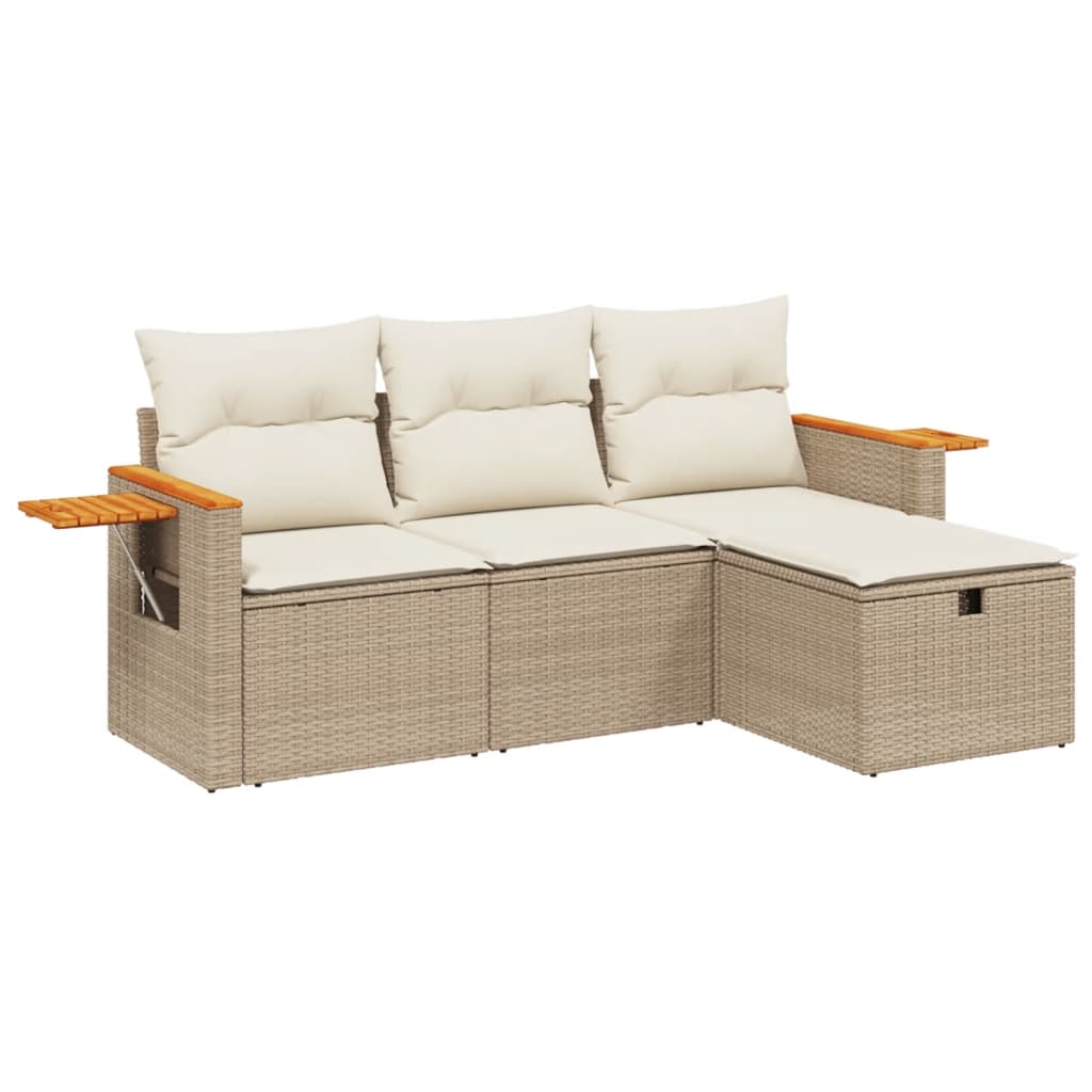4-delige Loungeset met kussens poly rattan beige is nu te koop bij PeponiXL, paradijselijk wonen!