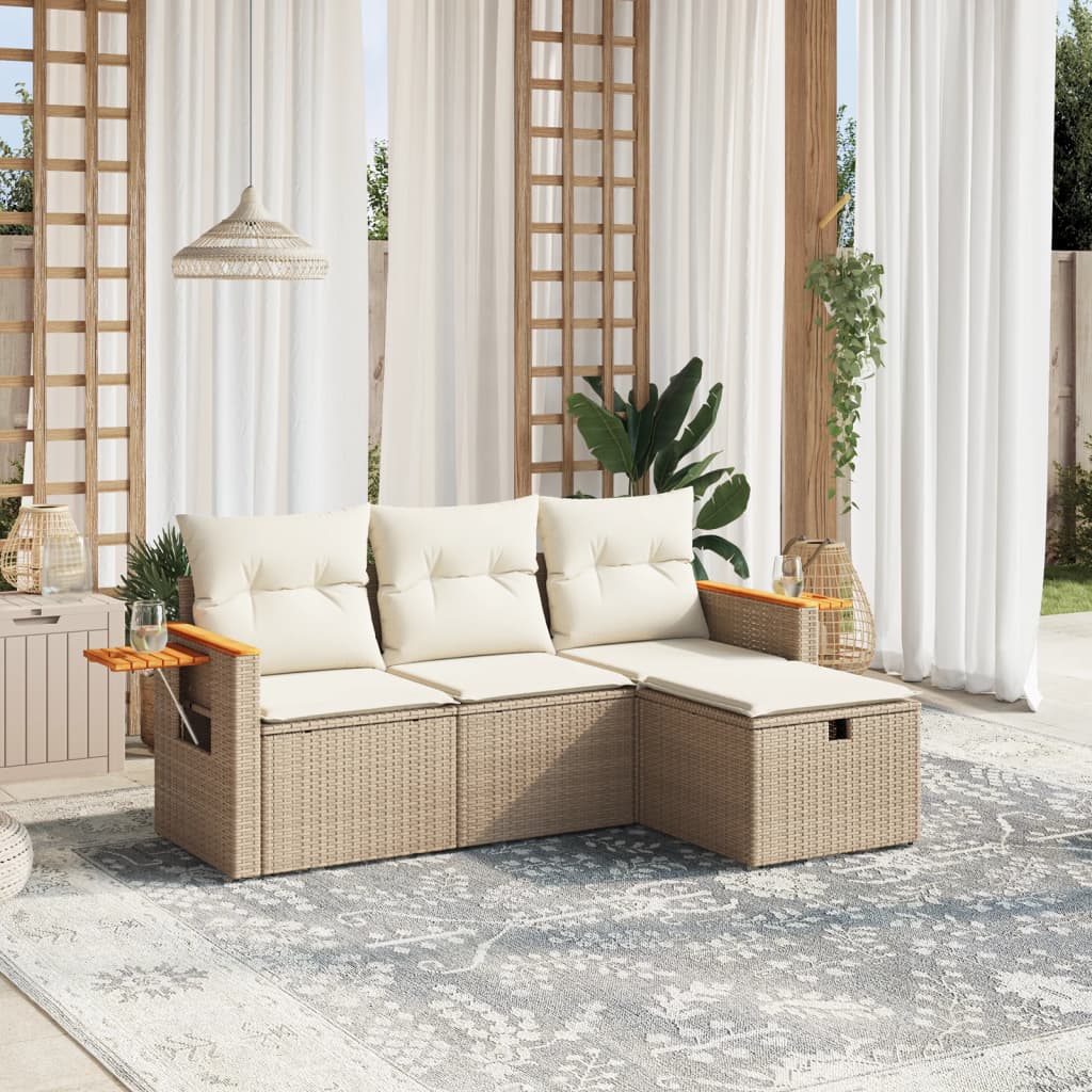 4-delige Loungeset met kussens poly rattan beige is nu te koop bij PeponiXL, paradijselijk wonen!