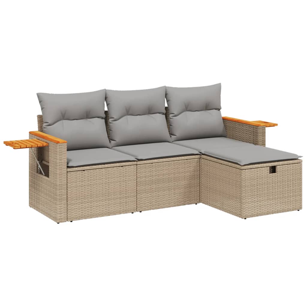 4-delige Loungeset met kussens poly rattan gemengd beige