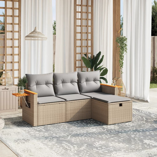 4-delige Loungeset met kussens poly rattan gemengd beige is nu te koop bij PeponiXL, paradijselijk wonen!