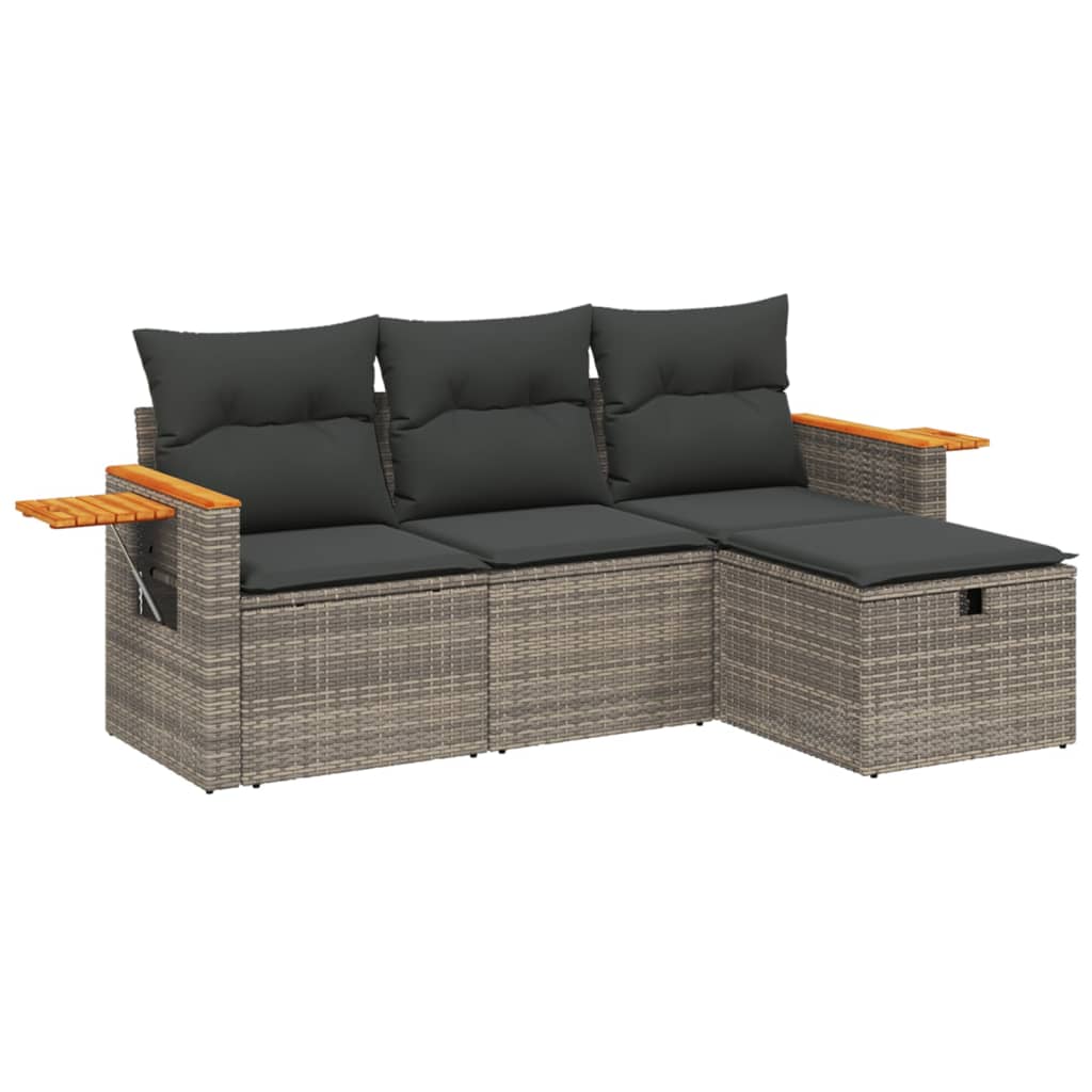 4-delige Loungeset met kussens poly rattan grijs is nu te koop bij PeponiXL, paradijselijk wonen!