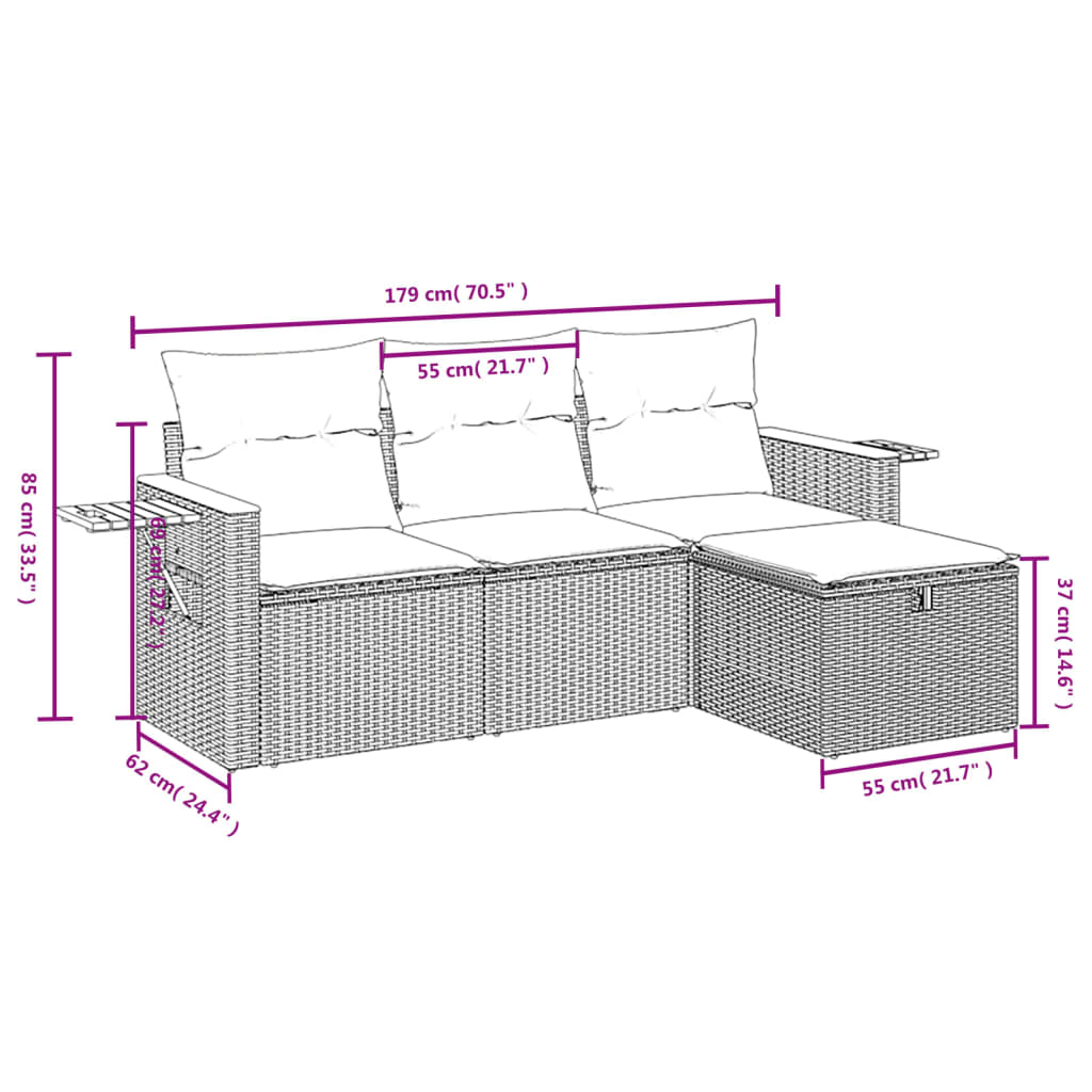 4-delige Loungeset met kussens poly rattan grijs is nu te koop bij PeponiXL, paradijselijk wonen!