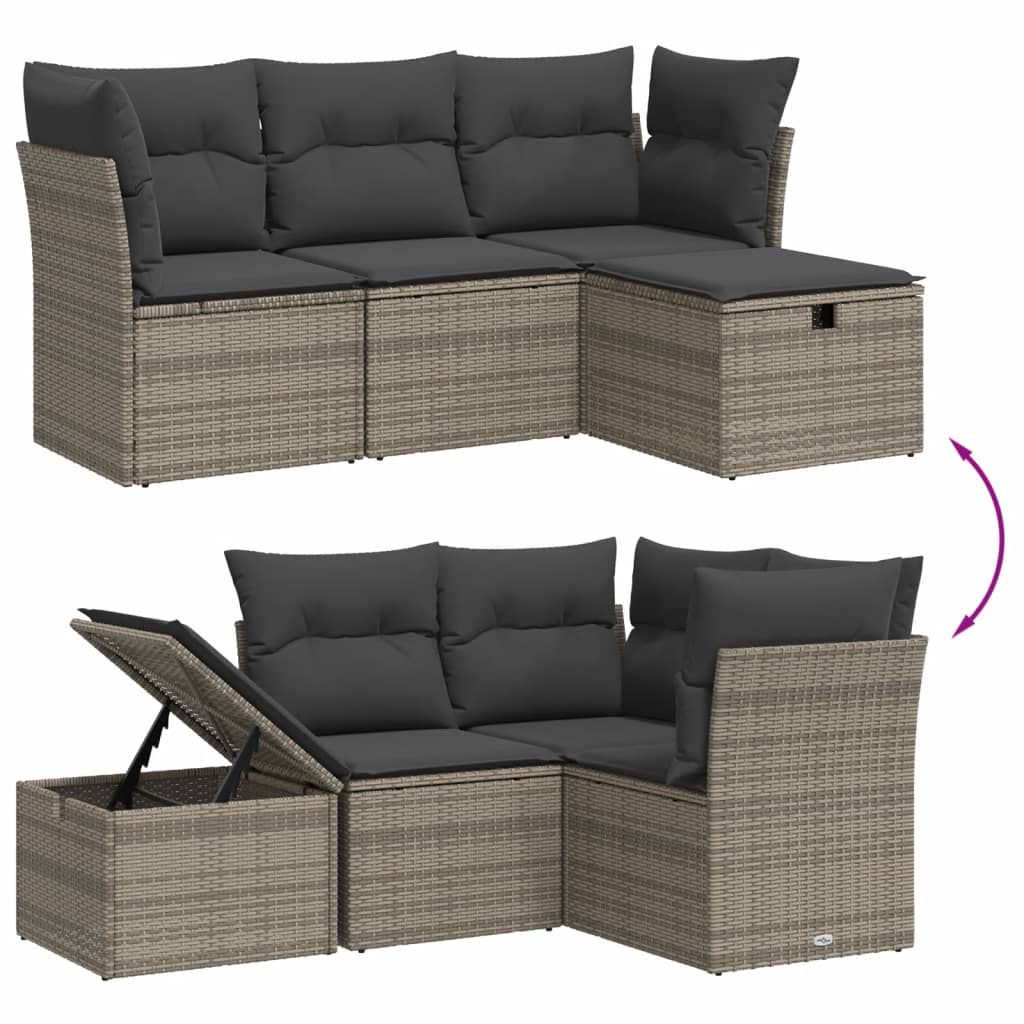 4-delige Loungeset met kussens poly rattan grijs is nu te koop bij PeponiXL, paradijselijk wonen!