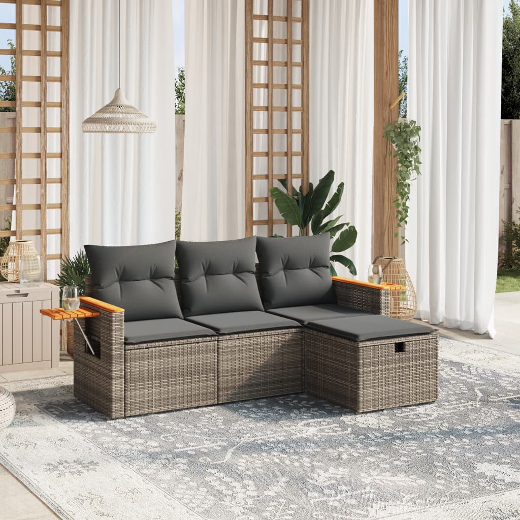 4-delige Loungeset met kussens poly rattan grijs is nu te koop bij PeponiXL, paradijselijk wonen!