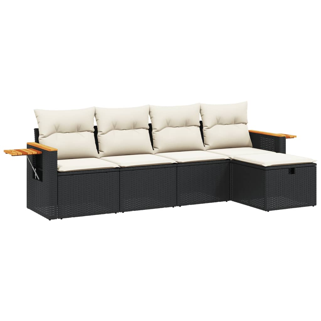5-delige Loungeset met kussens poly rattan zwart is nu te koop bij PeponiXL, paradijselijk wonen!