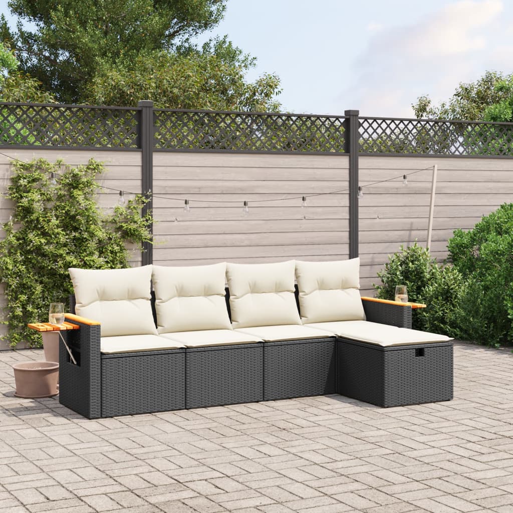 5-delige Loungeset met kussens poly rattan zwart is nu te koop bij PeponiXL, paradijselijk wonen!