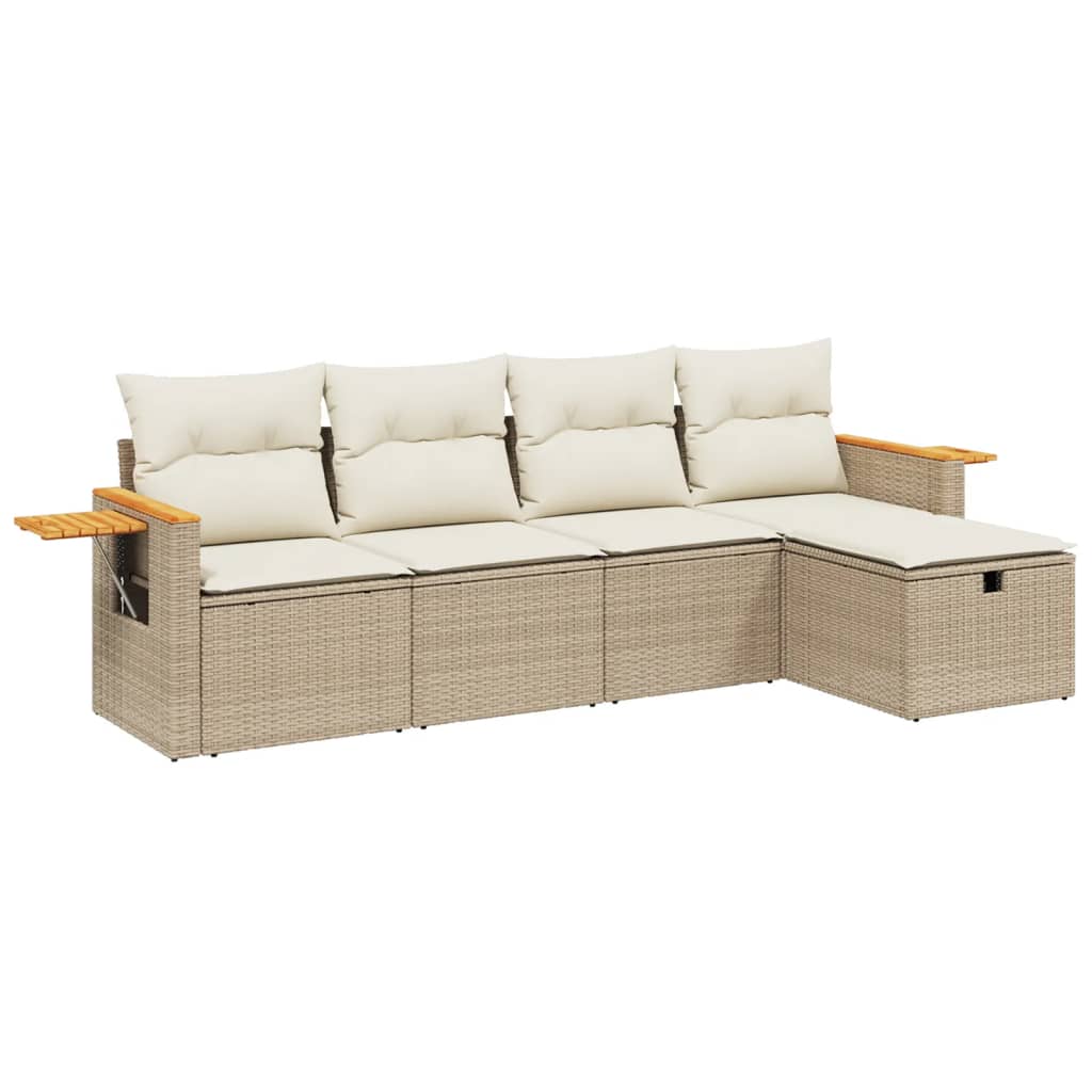5-delige Loungeset met kussens poly rattan beige is nu te koop bij PeponiXL, paradijselijk wonen!