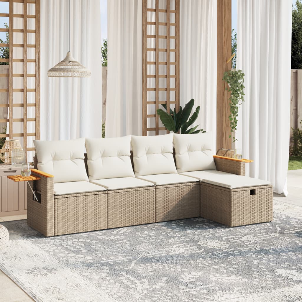 5-delige Loungeset met kussens poly rattan beige is nu te koop bij PeponiXL, paradijselijk wonen!