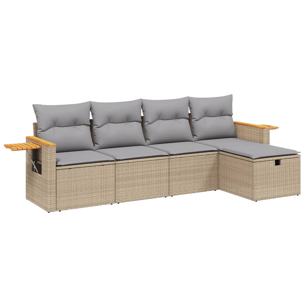 5-delige Loungeset met kussens poly rattan gemengd beige