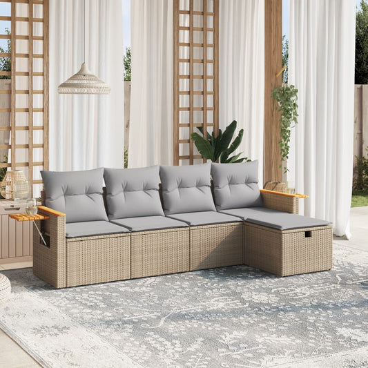 5-delige Loungeset met kussens poly rattan gemengd beige is nu te koop bij PeponiXL, paradijselijk wonen!