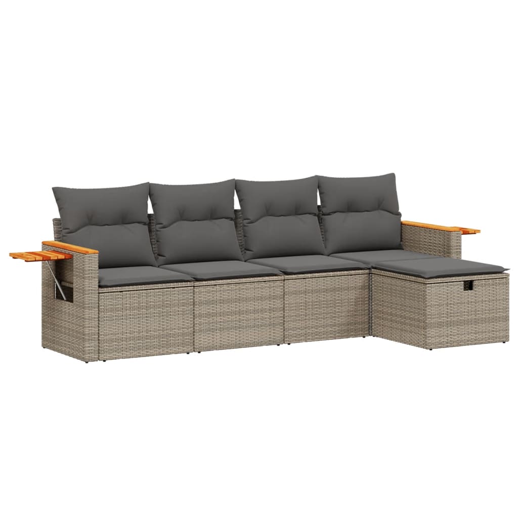 5-delige Loungeset met kussens poly rattan grijs is nu te koop bij PeponiXL, paradijselijk wonen!