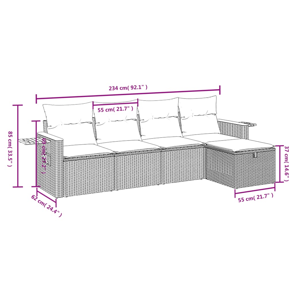 5-delige Loungeset met kussens poly rattan grijs is nu te koop bij PeponiXL, paradijselijk wonen!