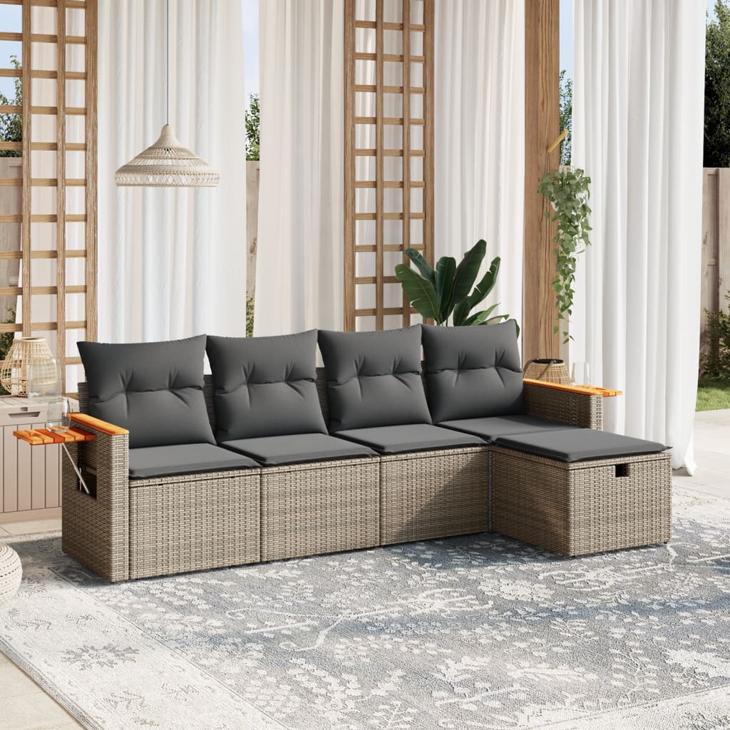 5-delige Loungeset met kussens poly rattan grijs is nu te koop bij PeponiXL, paradijselijk wonen!