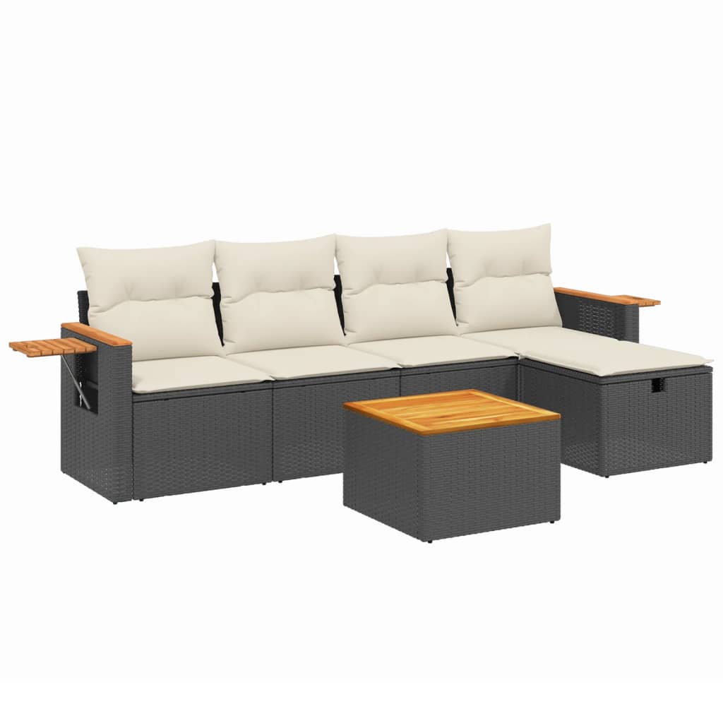 6-delige Loungeset met kussens poly rattan zwart is nu te koop bij PeponiXL, paradijselijk wonen!