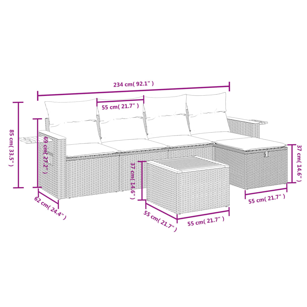 6-delige Loungeset met kussens poly rattan zwart is nu te koop bij PeponiXL, paradijselijk wonen!