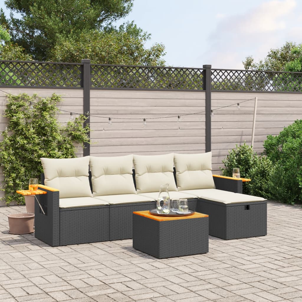 6-delige Loungeset met kussens poly rattan zwart is nu te koop bij PeponiXL, paradijselijk wonen!