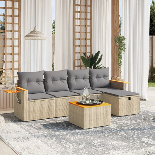 6-delige Loungeset met kussens poly rattan gemengd beige is nu te koop bij PeponiXL, paradijselijk wonen!