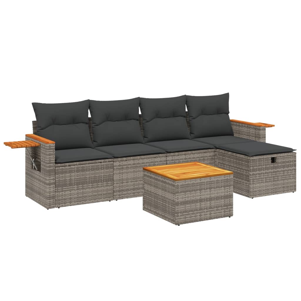6-delige Loungeset met kussens poly rattan grijs is nu te koop bij PeponiXL, paradijselijk wonen!