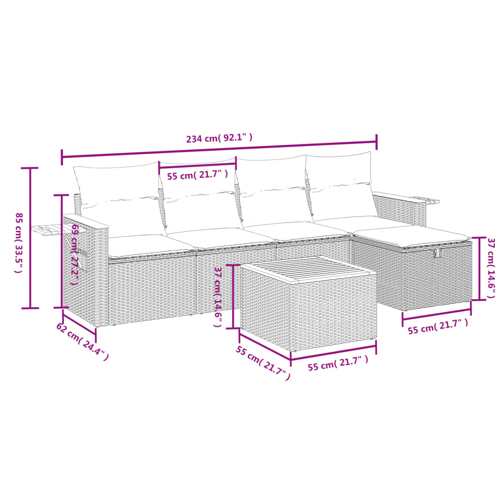 6-delige Loungeset met kussens poly rattan grijs is nu te koop bij PeponiXL, paradijselijk wonen!