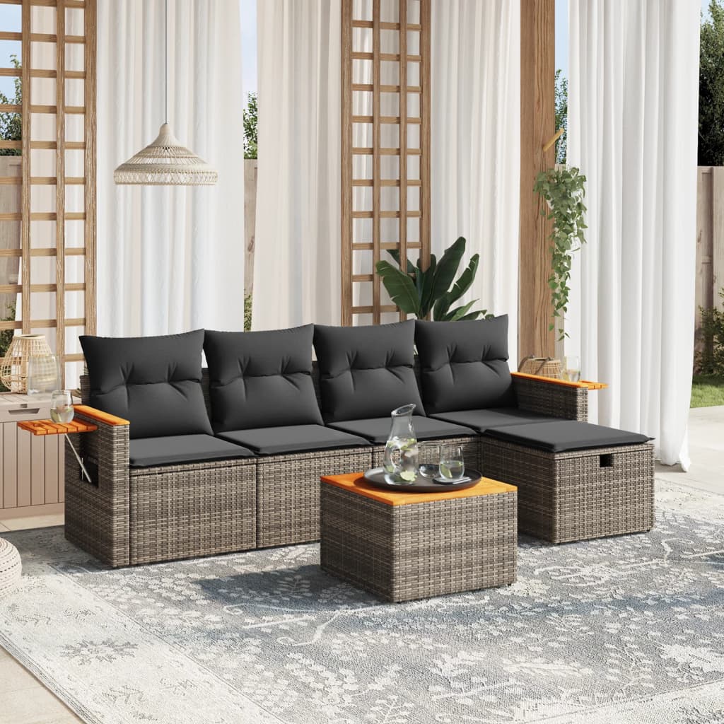 6-delige Loungeset met kussens poly rattan grijs is nu te koop bij PeponiXL, paradijselijk wonen!