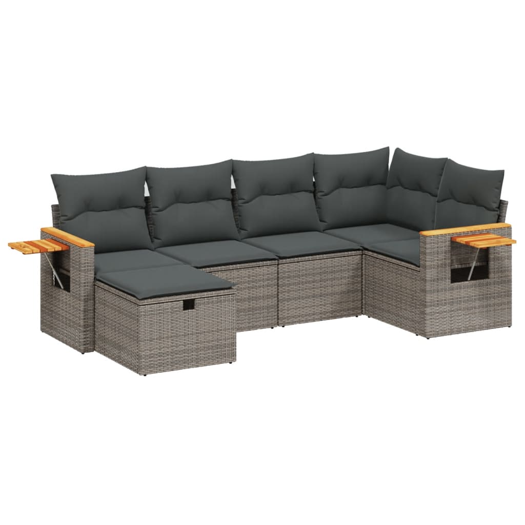6-delige Loungeset met kussens poly rattan grijs is nu te koop bij PeponiXL, paradijselijk wonen!