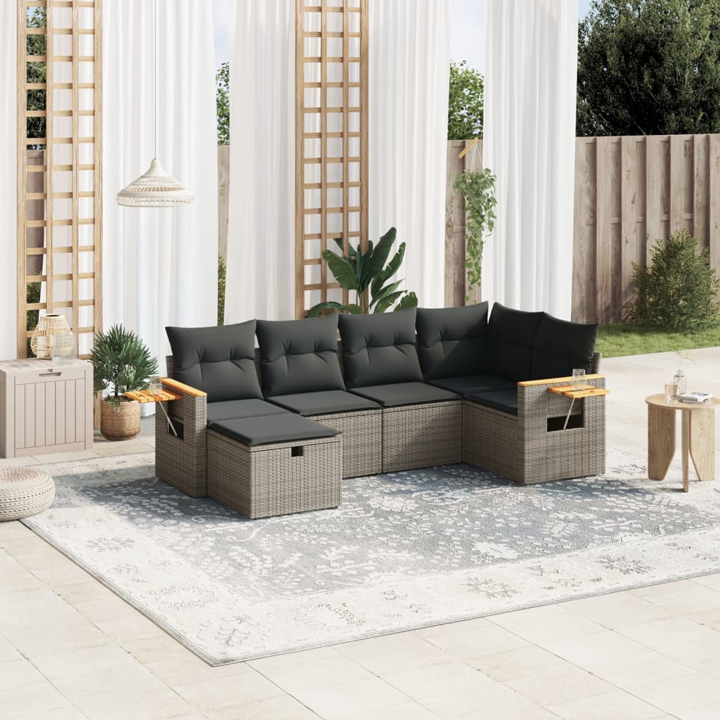 6-delige Loungeset met kussens poly rattan grijs is nu te koop bij PeponiXL, paradijselijk wonen!