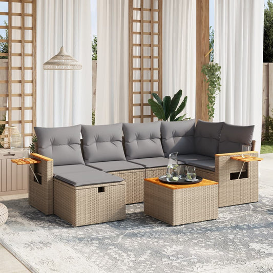 7-delige Loungeset met kussens poly rattan gemengd beige is nu te koop bij PeponiXL, paradijselijk wonen!