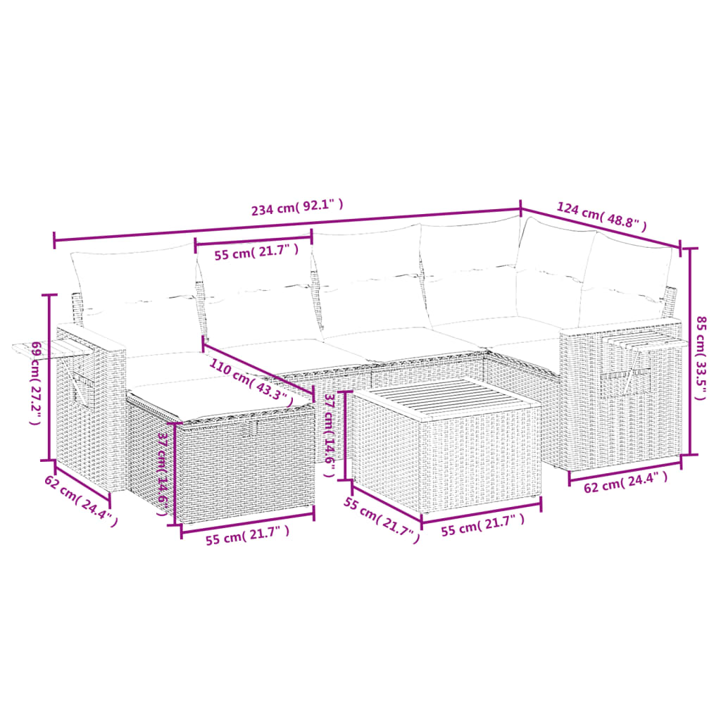 7-delige Loungeset met kussens poly rattan grijs is nu te koop bij PeponiXL, paradijselijk wonen!