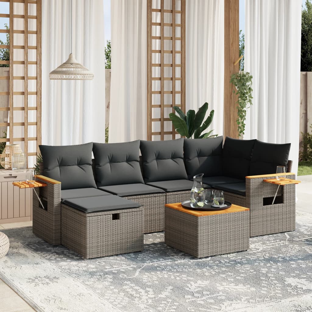 7-delige Loungeset met kussens poly rattan grijs is nu te koop bij PeponiXL, paradijselijk wonen!