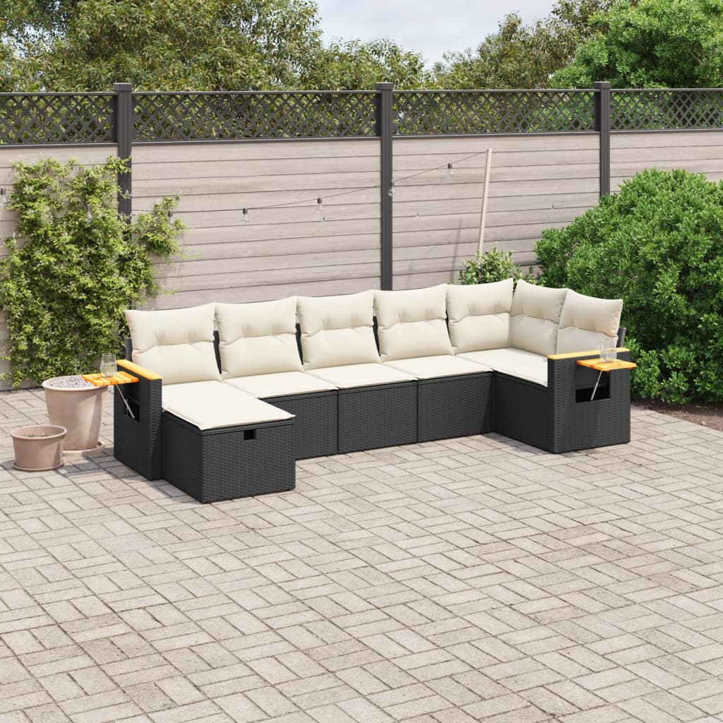 7-delige Loungeset met kussens poly rattan zwart is nu te koop bij PeponiXL, paradijselijk wonen!