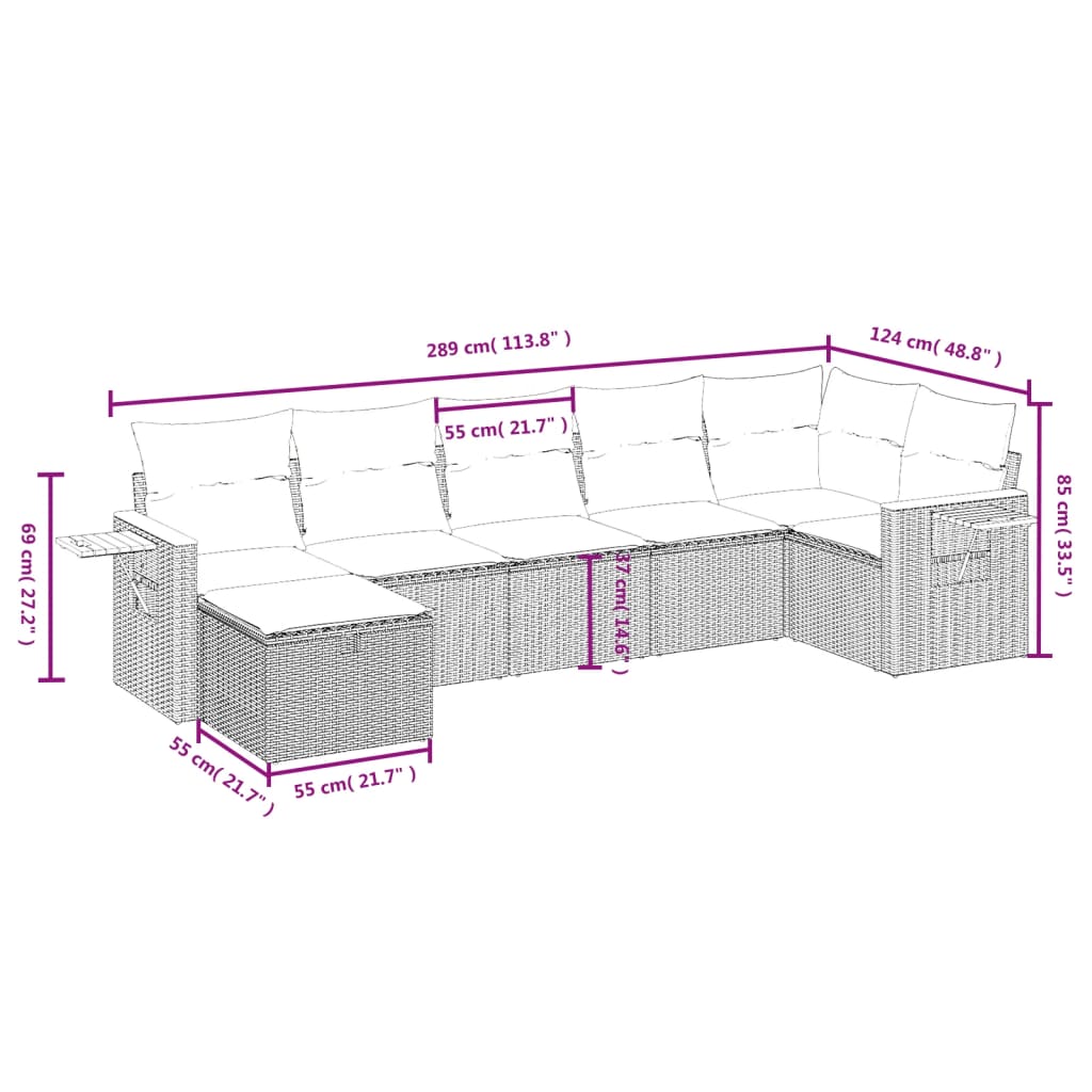 7-delige Loungeset met kussens poly rattan beige is nu te koop bij PeponiXL, paradijselijk wonen!