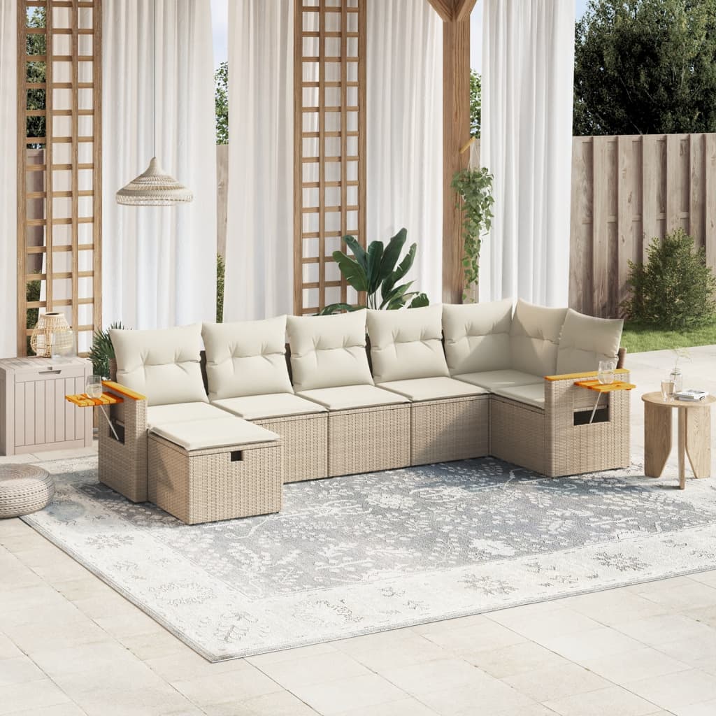 7-delige Loungeset met kussens poly rattan beige is nu te koop bij PeponiXL, paradijselijk wonen!