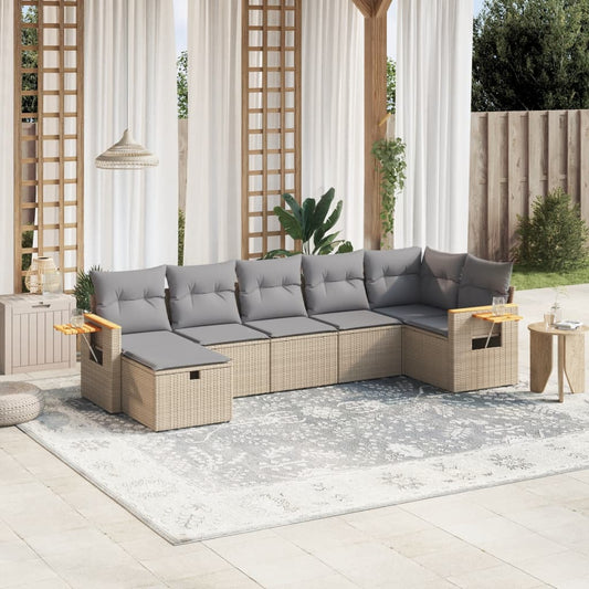 7-delige Loungeset met kussens poly rattan beige is nu te koop bij PeponiXL, paradijselijk wonen!