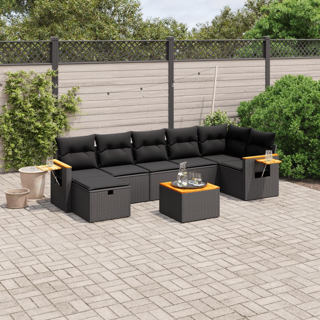 8-delige Loungeset met kussens poly rattan zwart is nu te koop bij PeponiXL, paradijselijk wonen!