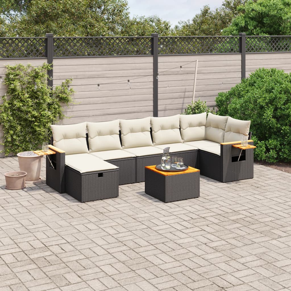 8-delige Loungeset met kussens poly rattan zwart is nu te koop bij PeponiXL, paradijselijk wonen!
