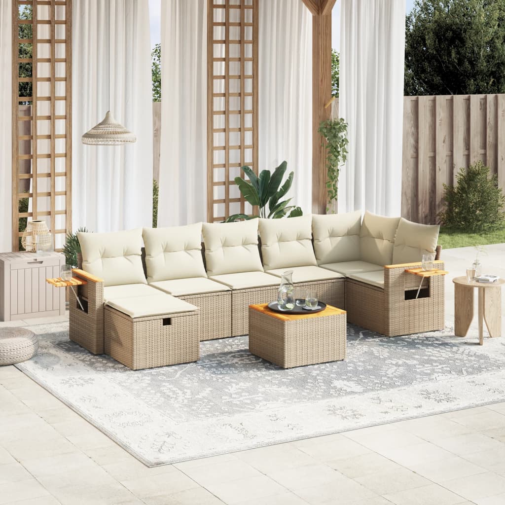8-delige Loungeset met kussens poly rattan beige is nu te koop bij PeponiXL, paradijselijk wonen!