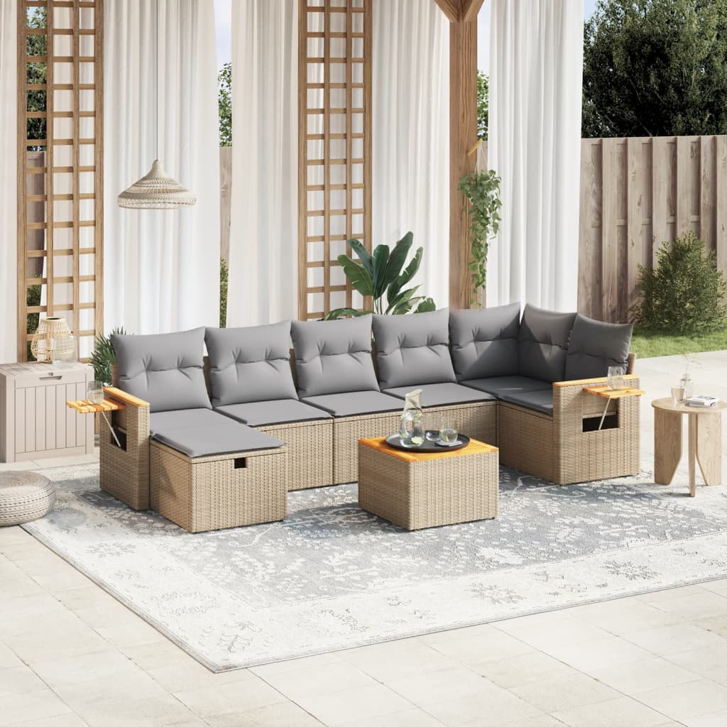 8-delige Loungeset met kussens poly rattan beige is nu te koop bij PeponiXL, paradijselijk wonen!