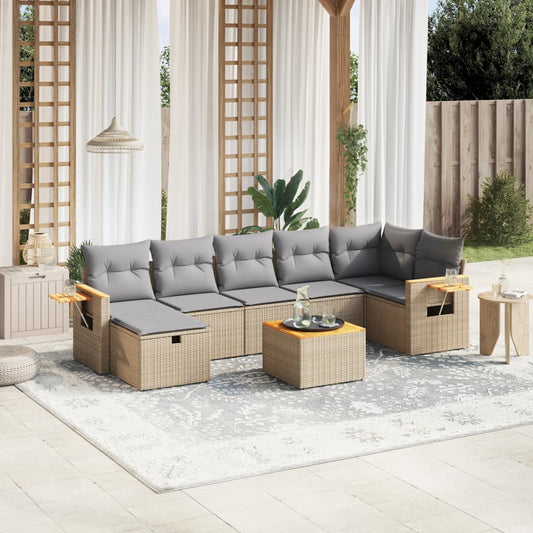 8-delige Loungeset met kussens poly rattan beige is nu te koop bij PeponiXL, paradijselijk wonen!
