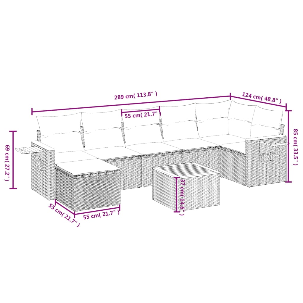 8-delige Loungeset met kussens poly rattan grijs is nu te koop bij PeponiXL, paradijselijk wonen!