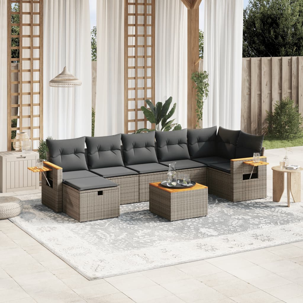 8-delige Loungeset met kussens poly rattan grijs is nu te koop bij PeponiXL, paradijselijk wonen!