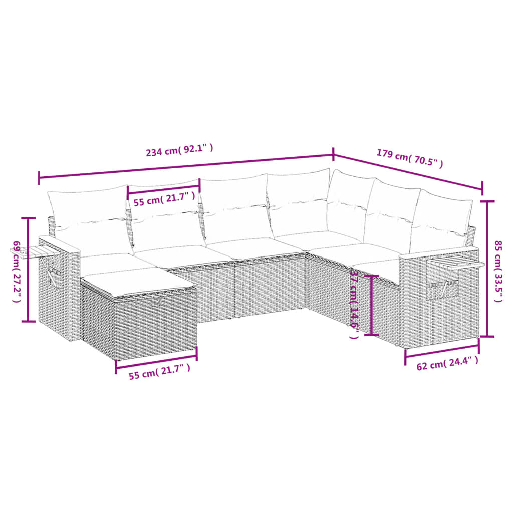 7-delige Loungeset met kussens poly rattan zwart is nu te koop bij PeponiXL, paradijselijk wonen!