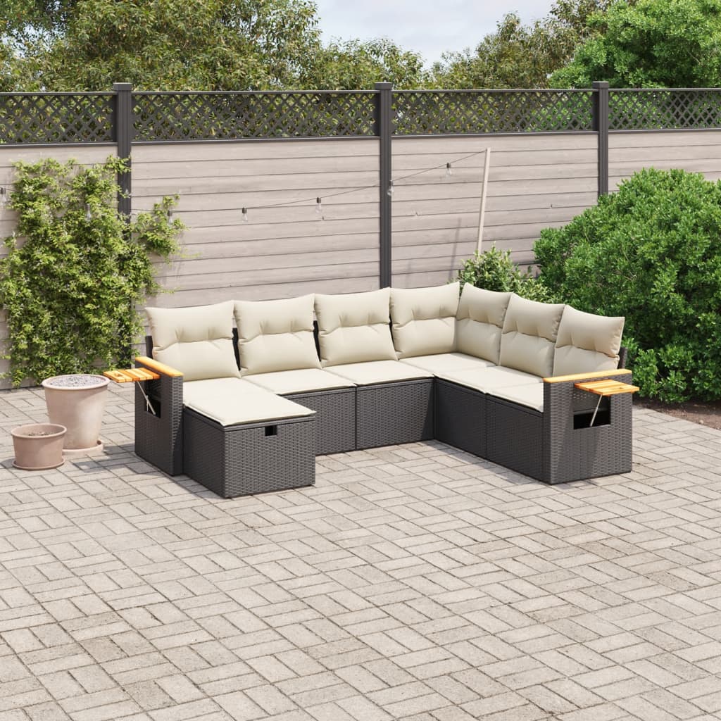 7-delige Loungeset met kussens poly rattan zwart is nu te koop bij PeponiXL, paradijselijk wonen!