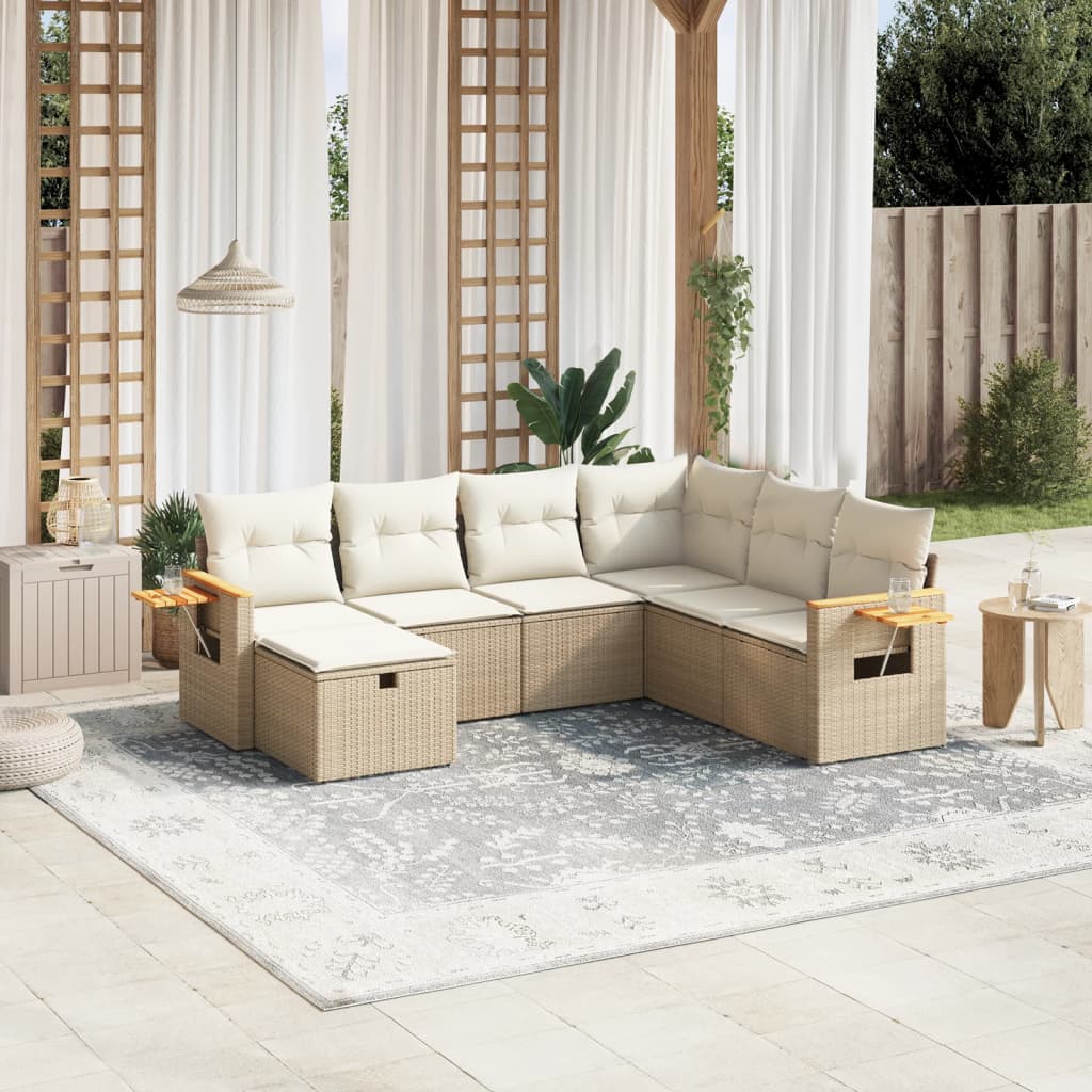 7-delige Loungeset met kussens poly rattan beige is nu te koop bij PeponiXL, paradijselijk wonen!
