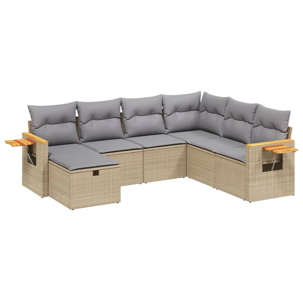 7-delige Loungeset met kussens poly rattan gemengd beige is nu te koop bij PeponiXL, paradijselijk wonen!