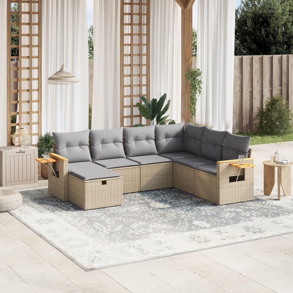 7-delige Loungeset met kussens poly rattan gemengd beige is nu te koop bij PeponiXL, paradijselijk wonen!