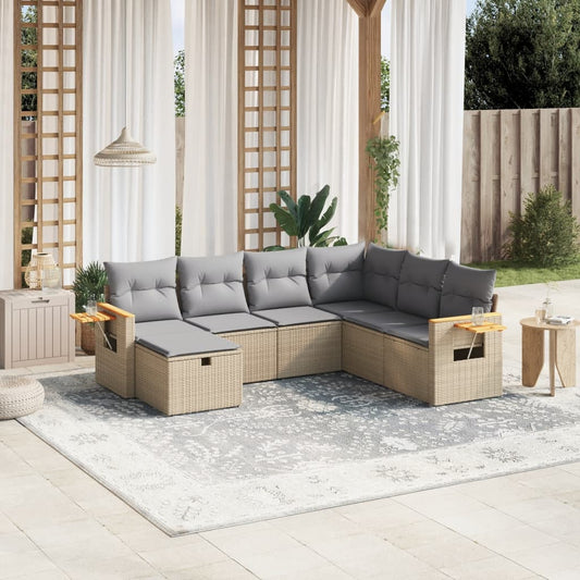 7-delige Loungeset met kussens poly rattan gemengd beige is nu te koop bij PeponiXL, paradijselijk wonen!