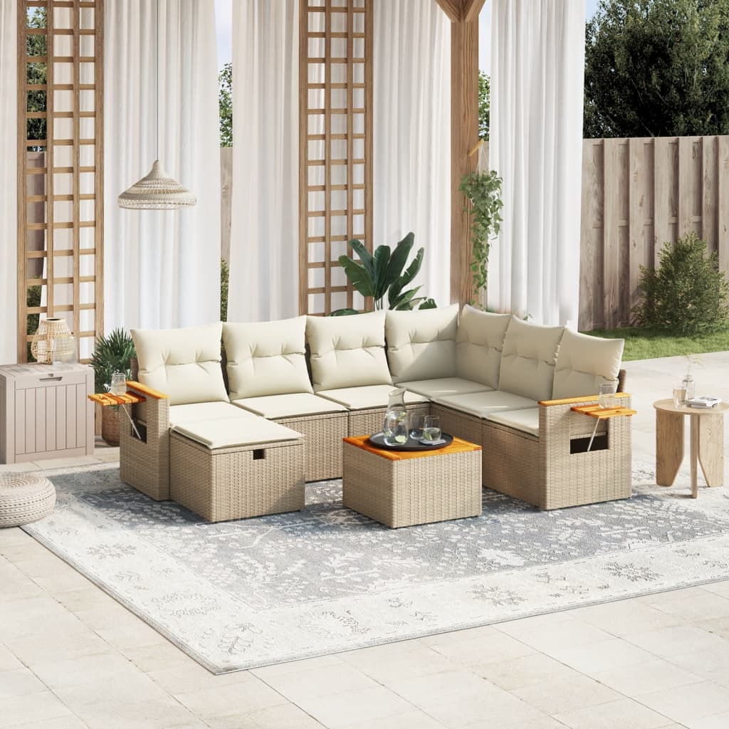 8-delige Loungeset met kussens poly rattan beige is nu te koop bij PeponiXL, paradijselijk wonen!