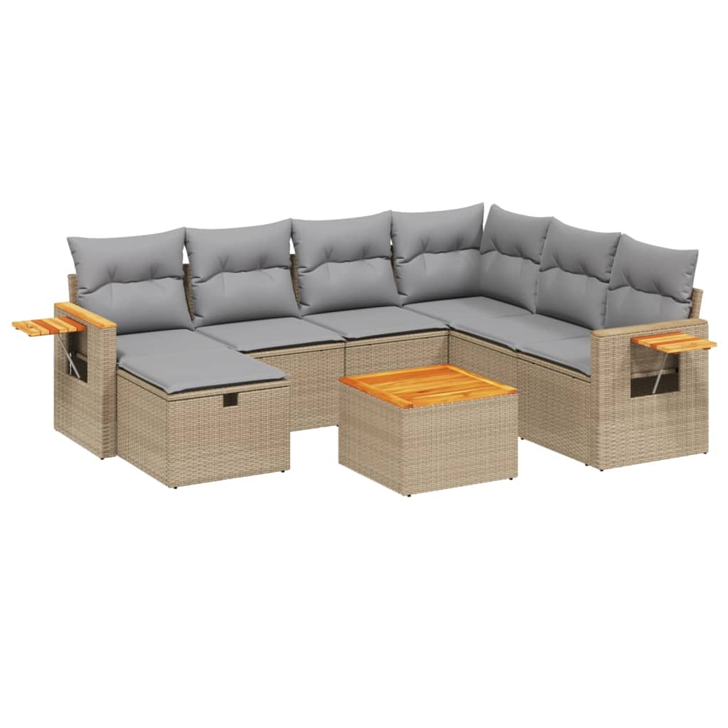 8-delige Loungeset met kussens poly rattan gemengd beige is nu te koop bij PeponiXL, paradijselijk wonen!