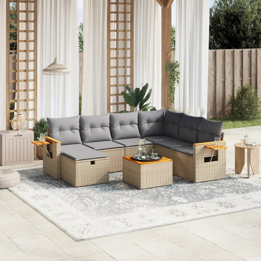 8-delige Loungeset met kussens poly rattan gemengd beige is nu te koop bij PeponiXL, paradijselijk wonen!