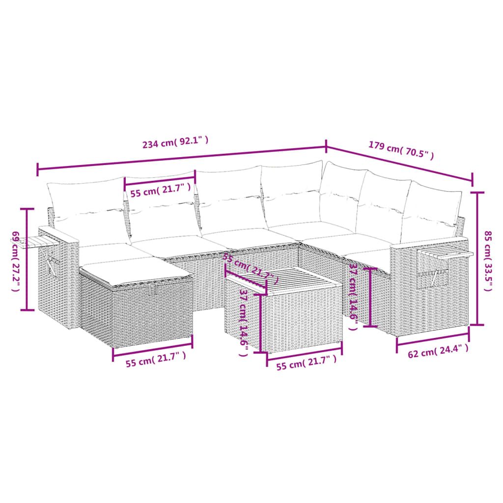 8-delige Loungeset met kussens poly rattan grijs is nu te koop bij PeponiXL, paradijselijk wonen!